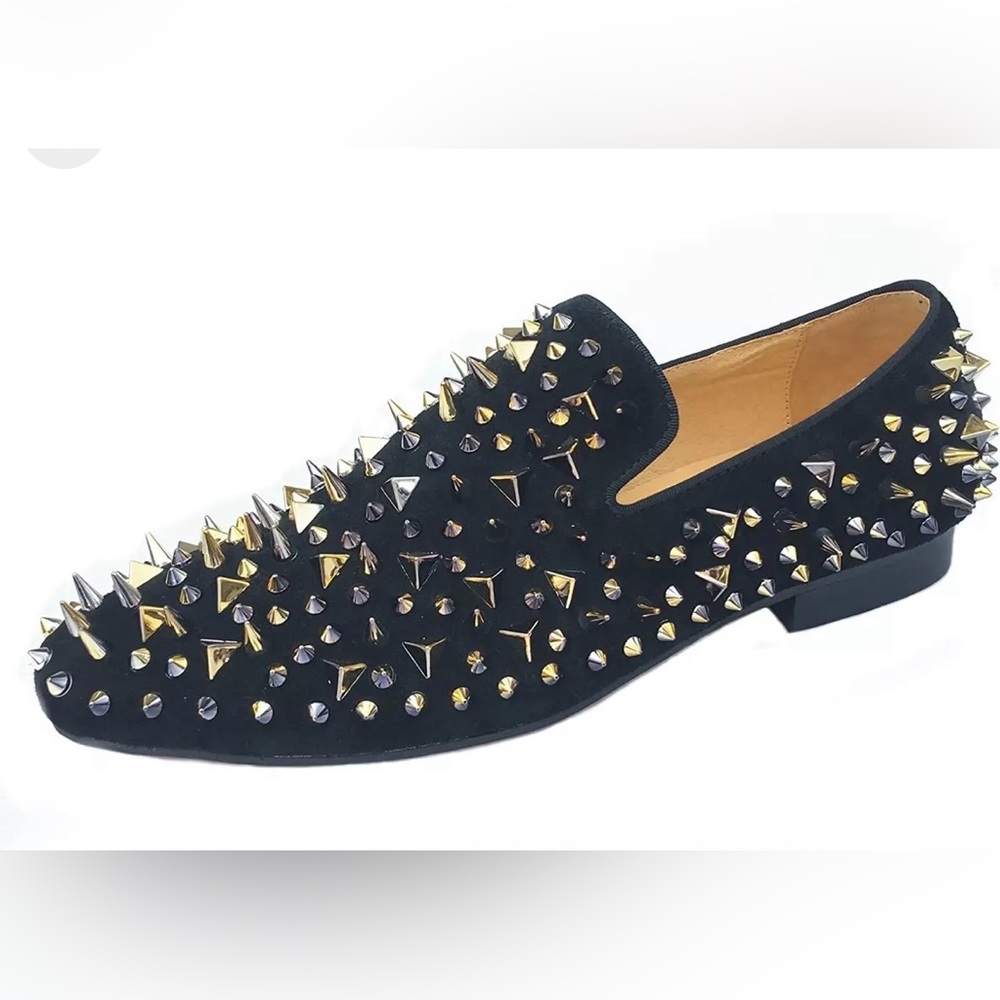 Justar Men's Leather Spikes Loafers Studded Dress Shoes Slip-on Flats Sz 8.5